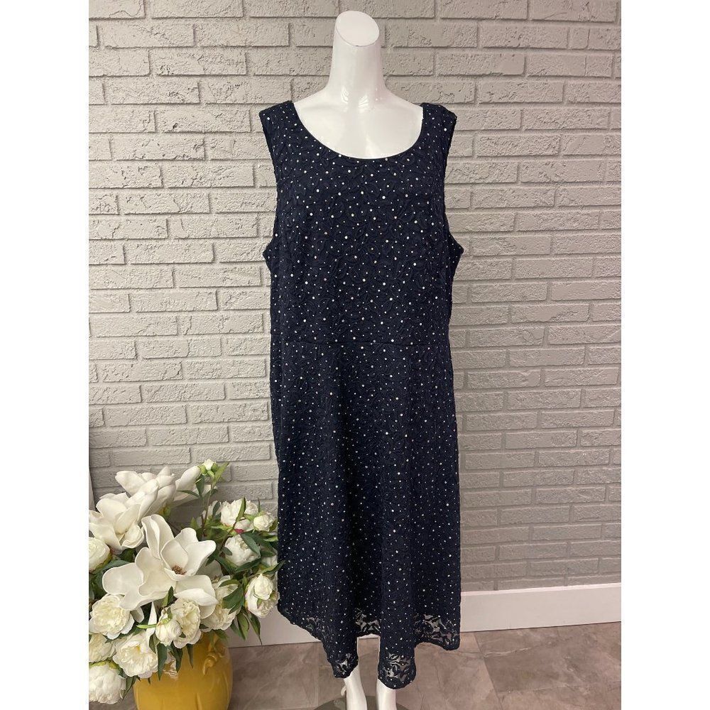 R&M Richards Navy Blue Sleeveless Sequin Shift Dress Size 20 <3